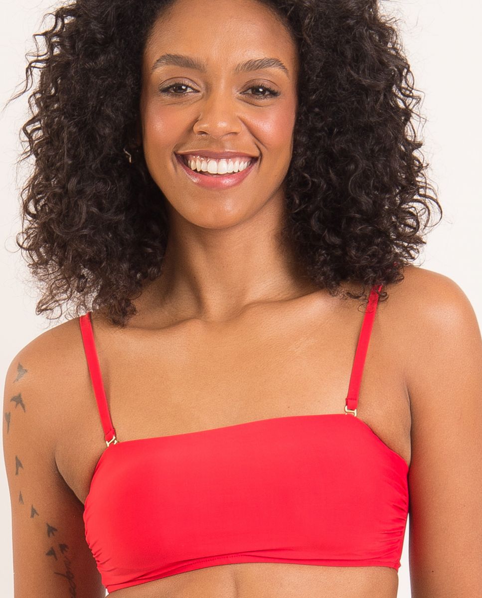 Top de bikini bandeau liso con relleno - Río de Sol - Rojo Rojo-1