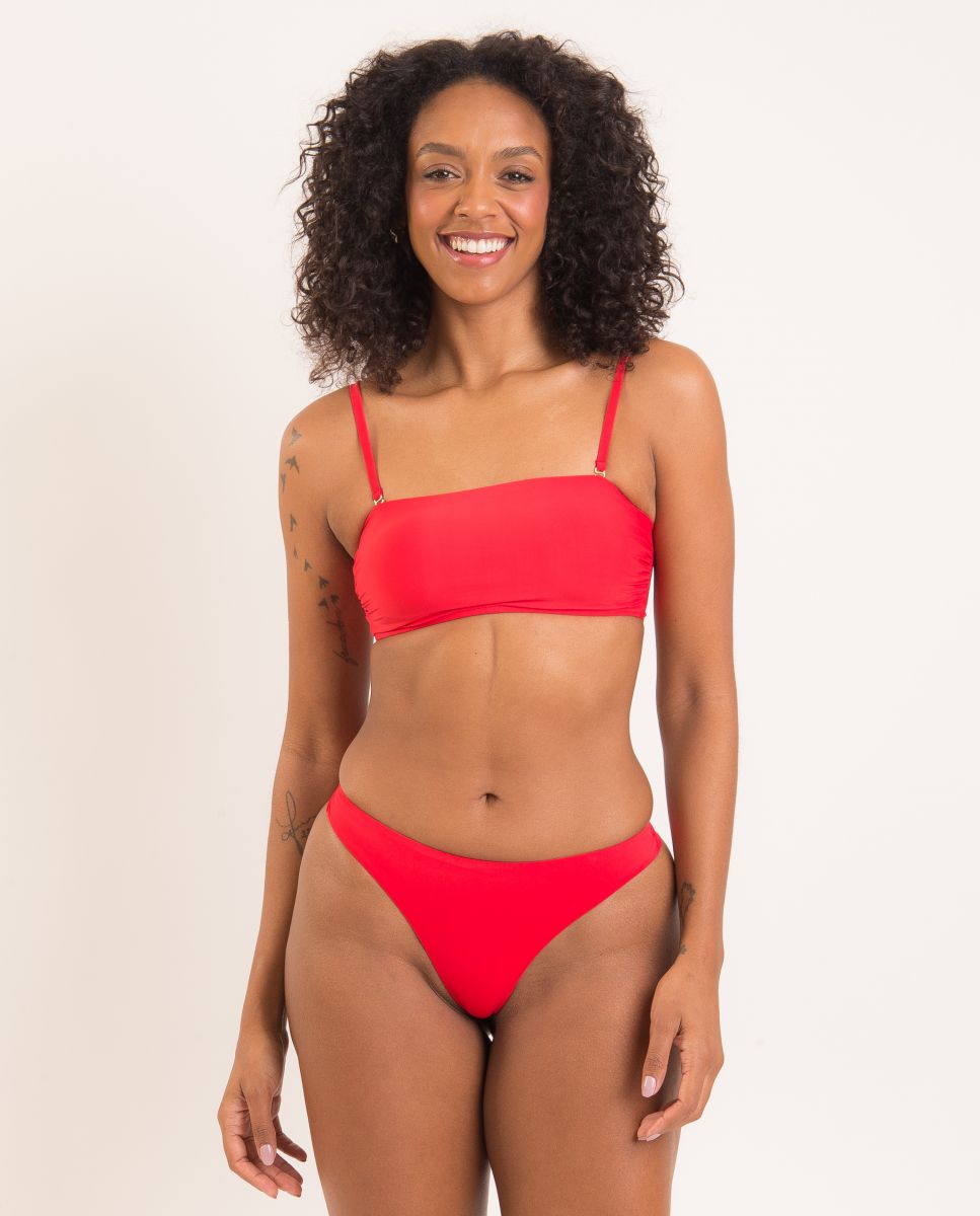 Top de bikini bandeau liso con relleno - Río de Sol - Rojo Rojo-2