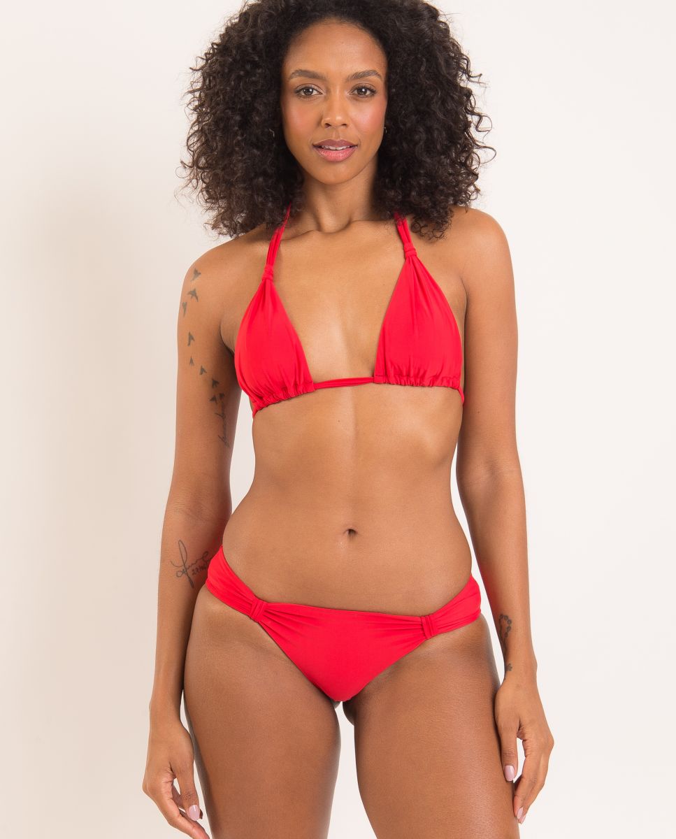 Braga de bikini brasileña lisa - Río de Sol - Rojo Rojo-2