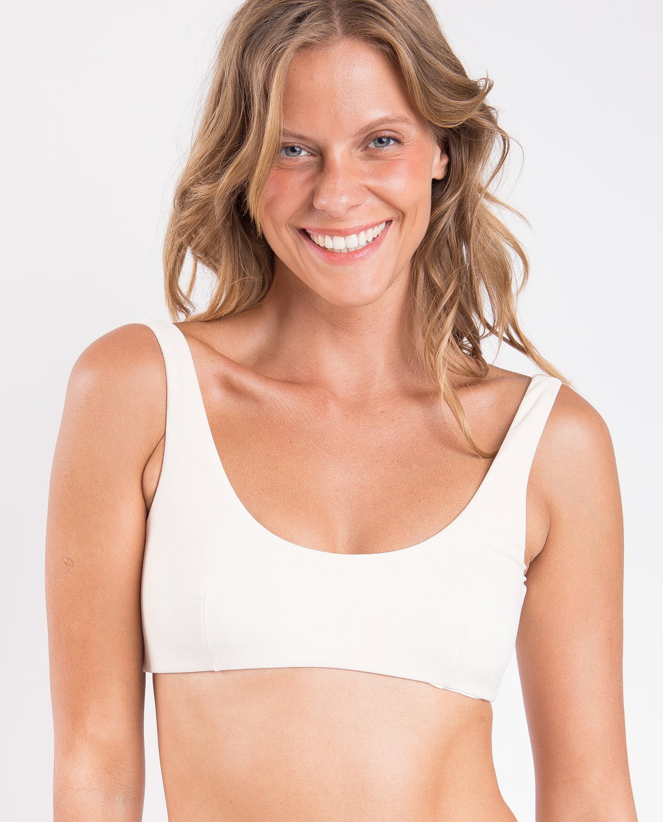 Top de bikini deportivo liso con relleno - Río de Sol - Blanco roto Blanco roto-1