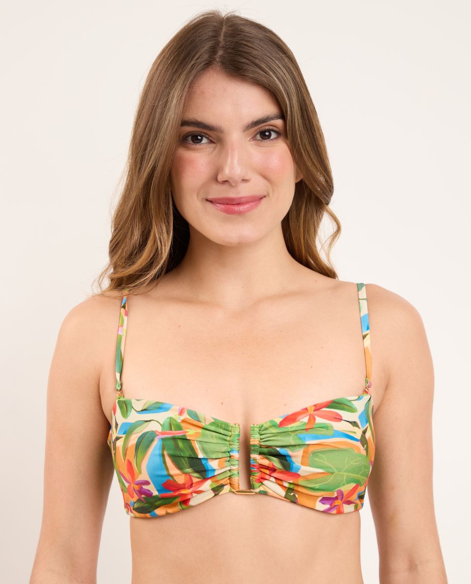 Top de bikini bandeau estampado con relleno - Río de Sol - Verde Verde-1