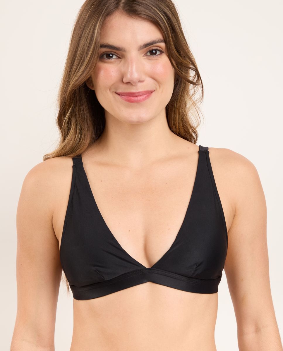 Top de bikini triángulo liso con relleno - Río de Sol - Negro Negro-1