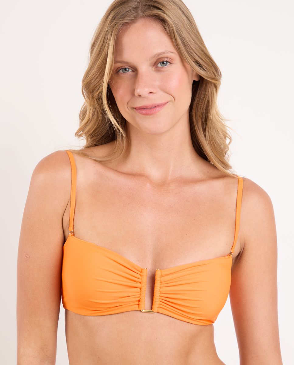 Top de bikini bandeau liso con relleno - Río de Sol - Naranja fuerte Naranja fuerte-1