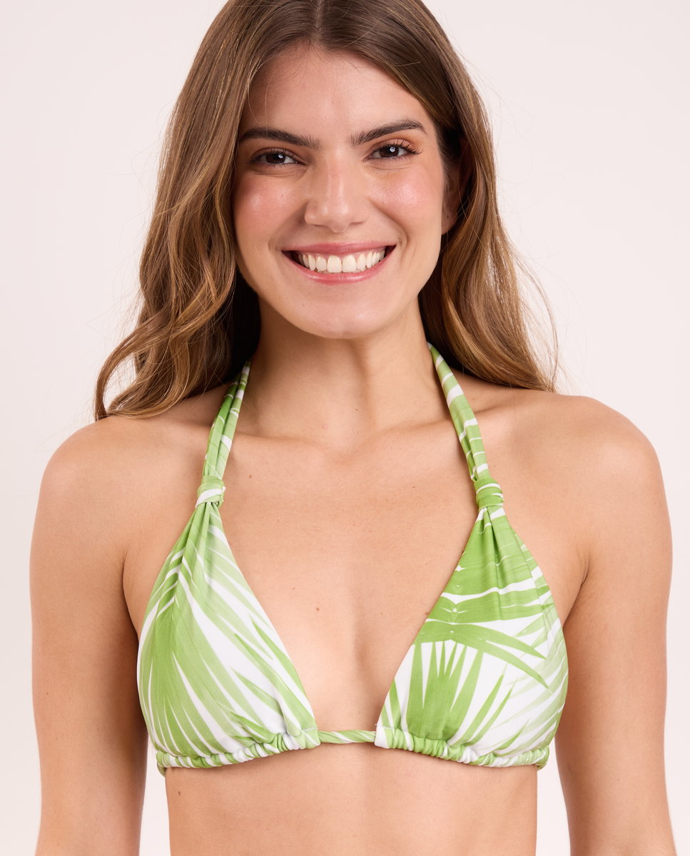 Top de bikini cuello halter estampado con relleno - Río de Sol - Verde claro Verde claro-1