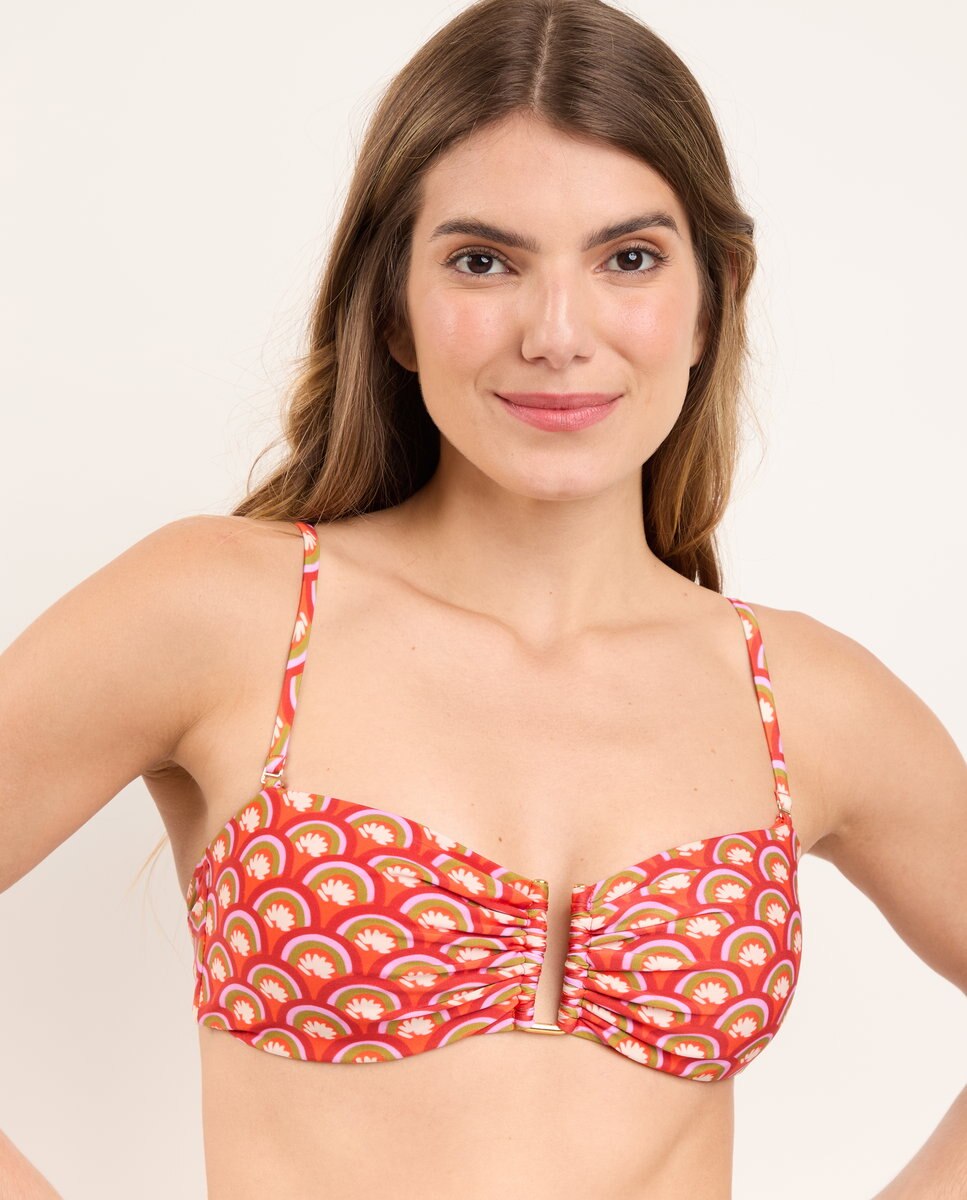 Top de bikini bandeau estampado con relleno - Río de Sol - Beige Beige-1