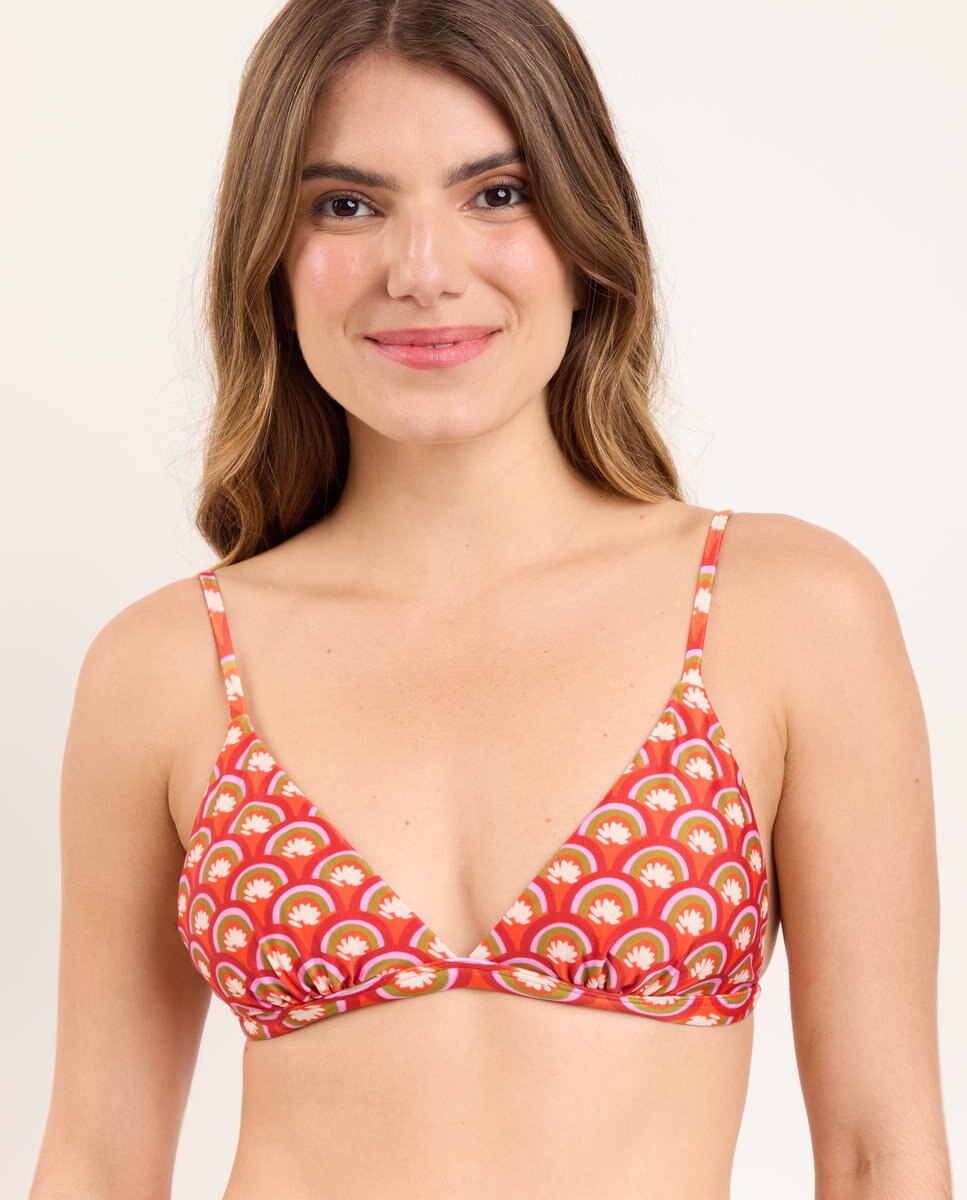 Top de bikini triángulo estampado con relleno - Río de Sol - Beige Beige-1