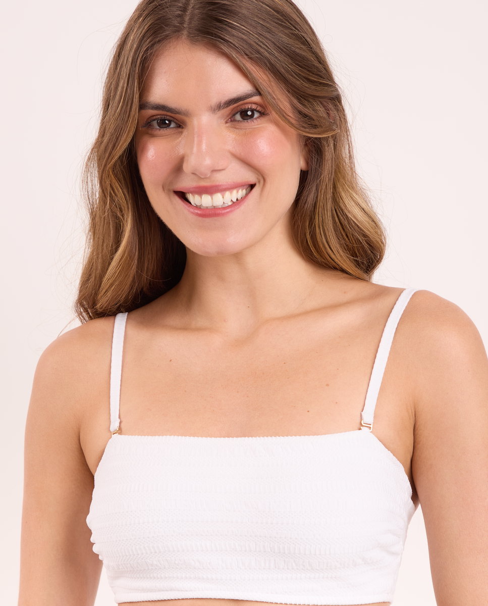 Top de bikini bandeau liso con relleno - Río de Sol - Blanco hielo Blanco hielo-1