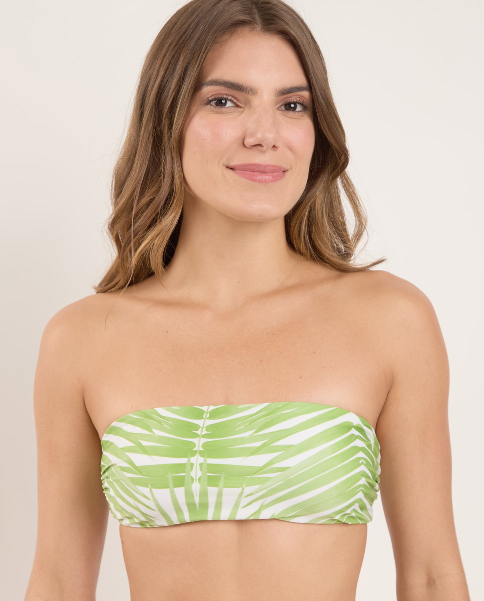 Top de bikini bandeau estampado con relleno - Río de Sol - Verde claro Verde claro-1
