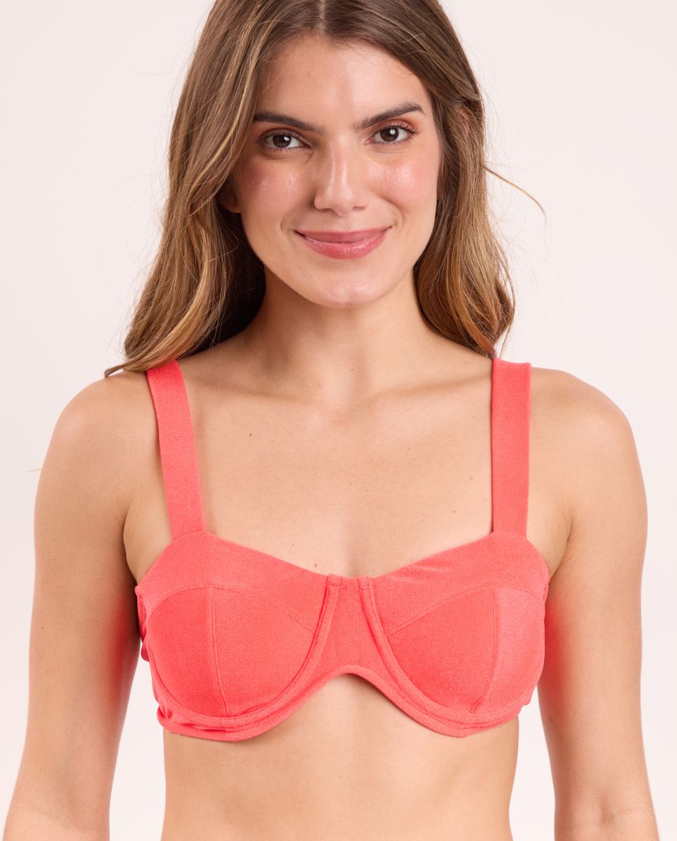Top de bikini balconette liso con relleno - Río de Sol - Rosa Rosa-1