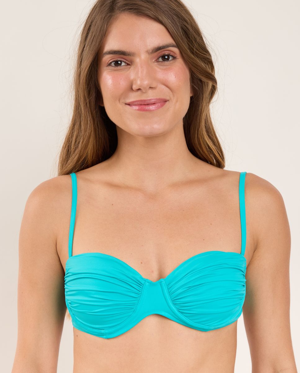 Top de bikini balconette liso con relleno - Río de Sol - Celeste Celeste-1