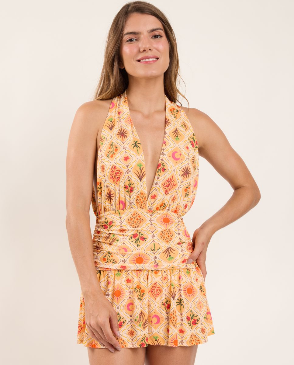 Vestido de playa mini - Río de Sol - Beige/Rosa Beige/Rosa-1