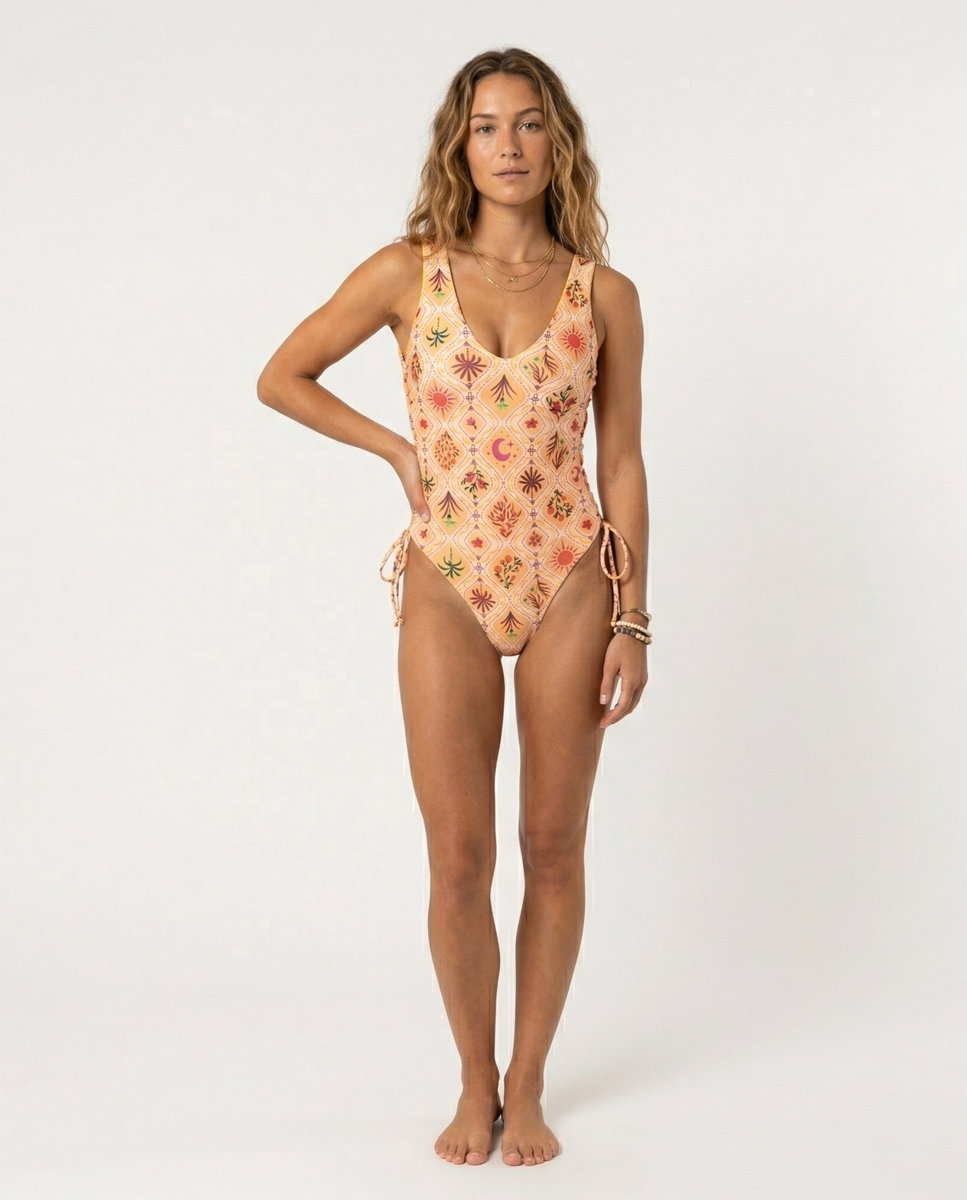 Bañador de mujer brasileño estampado - Río de Sol - Beige Beige-1