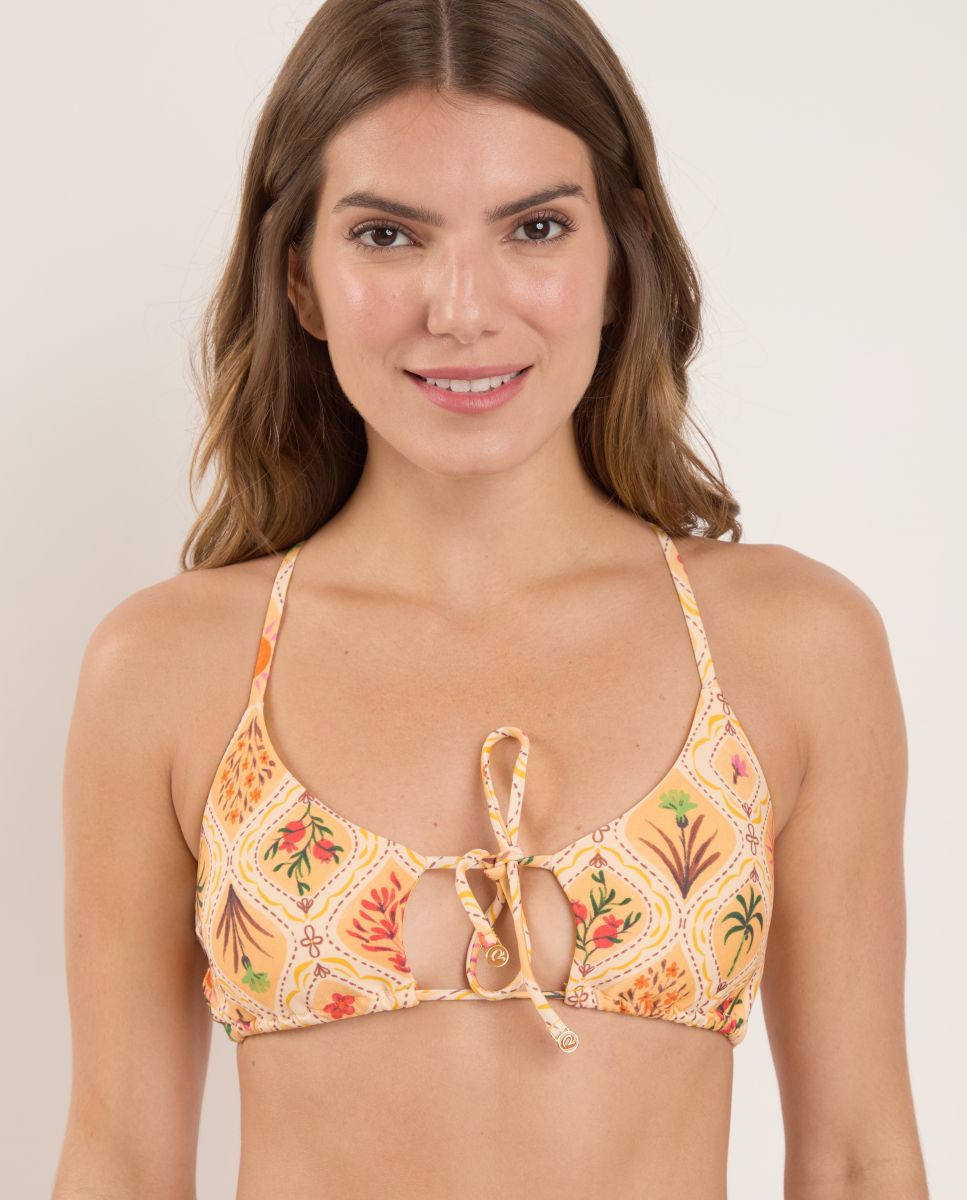 Top de Biquíni Desportivo Estampado com Forro Amarelo-1