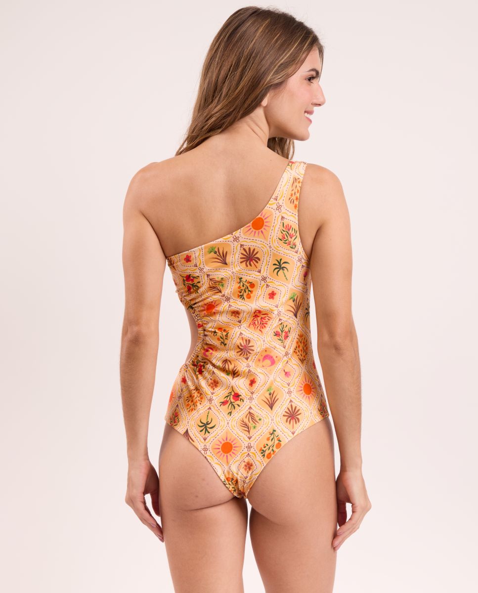 Bañador asimétrico estampado con relleno - Río de Sol - Beige Beige-2