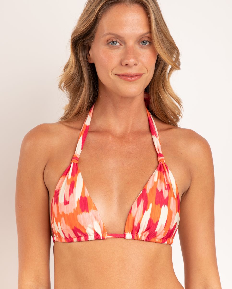 Top de bikini cuello halter estampado con relleno - Río de Sol - Rojo / Blanco Rojo / Blanco-1