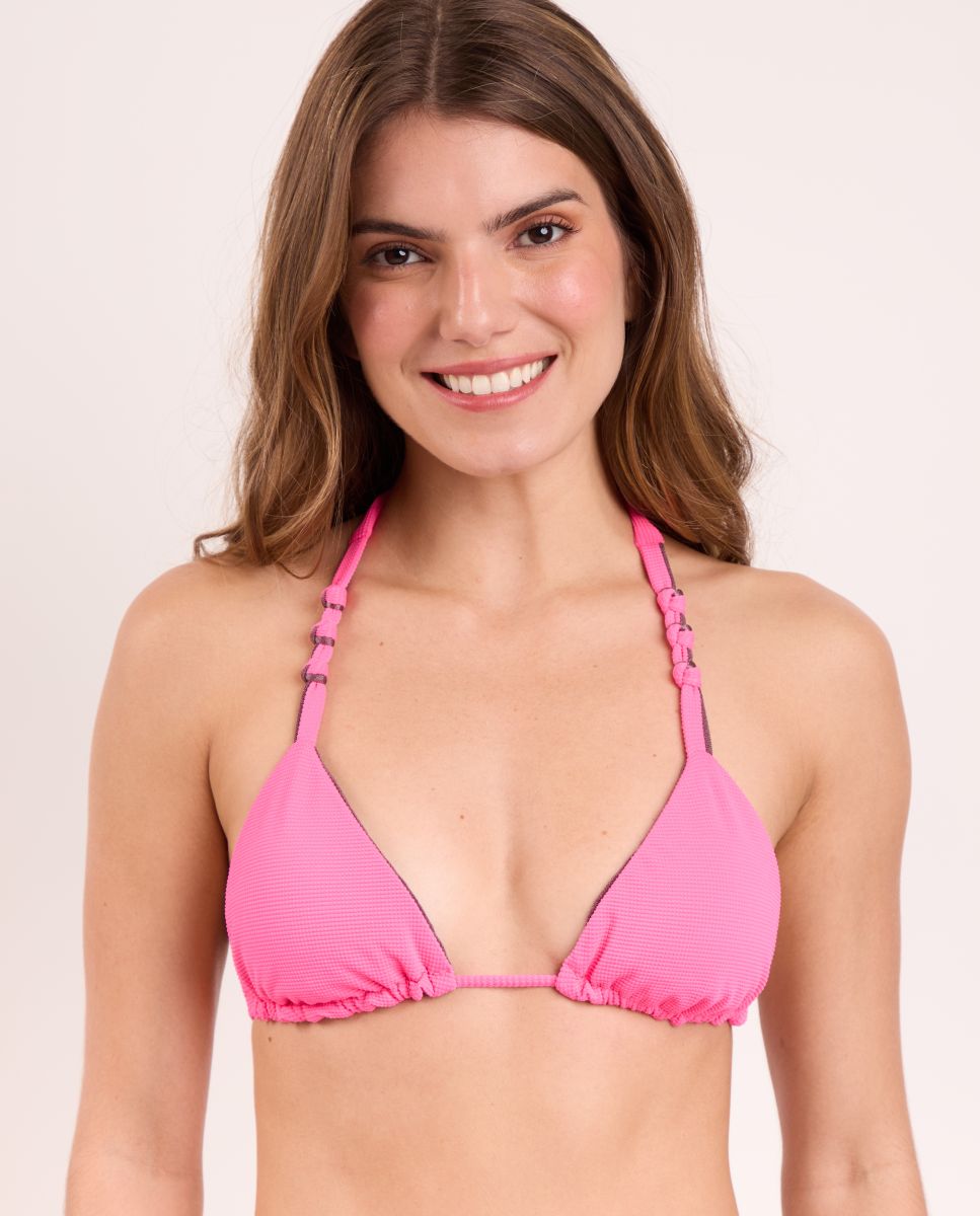 Top de bikini triángulo liso con relleno - Río de Sol - Magenta claro Magenta claro-1