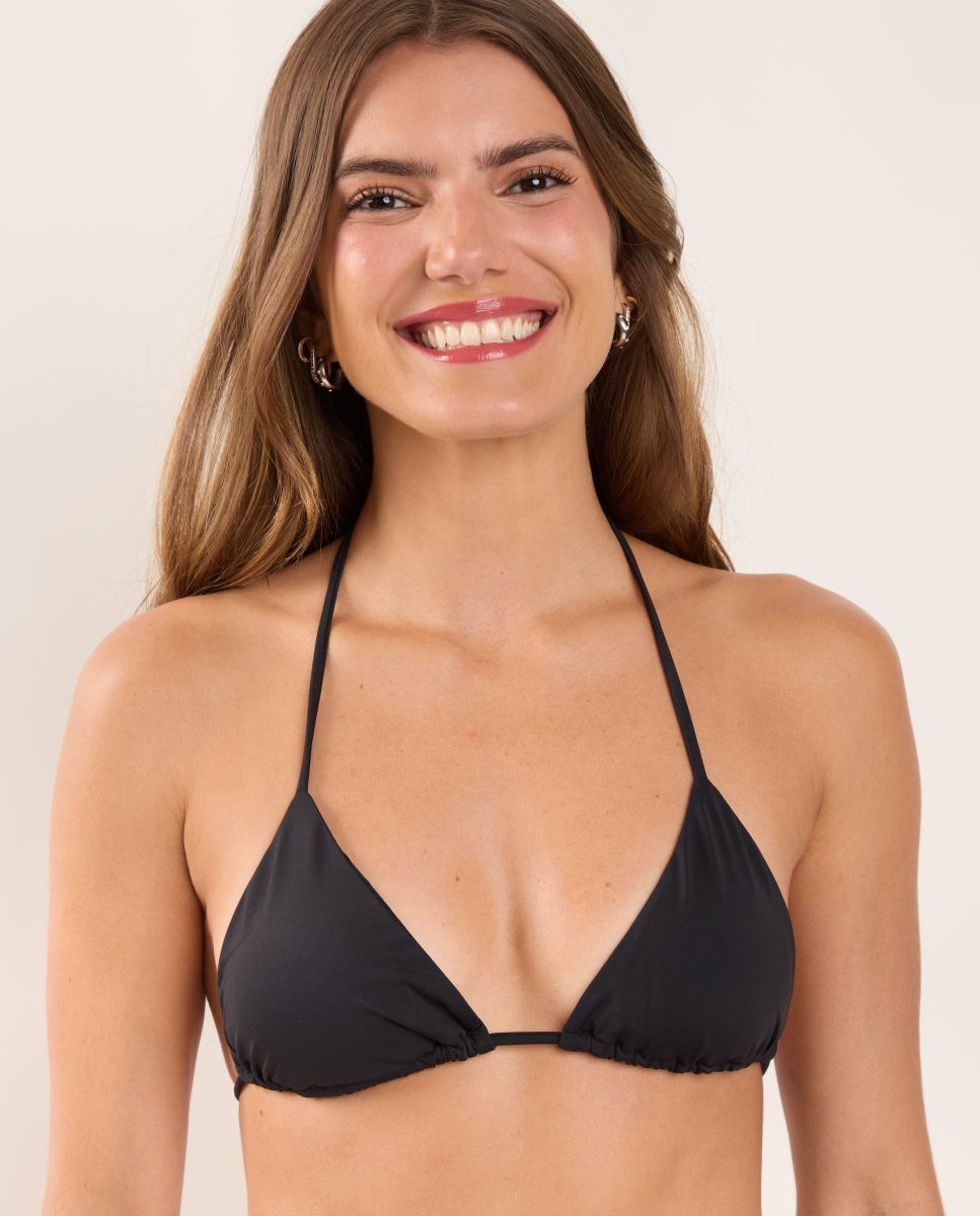 Top de bikini triángulo liso con relleno - Río de Sol - Gris oscuro Gris oscuro-1