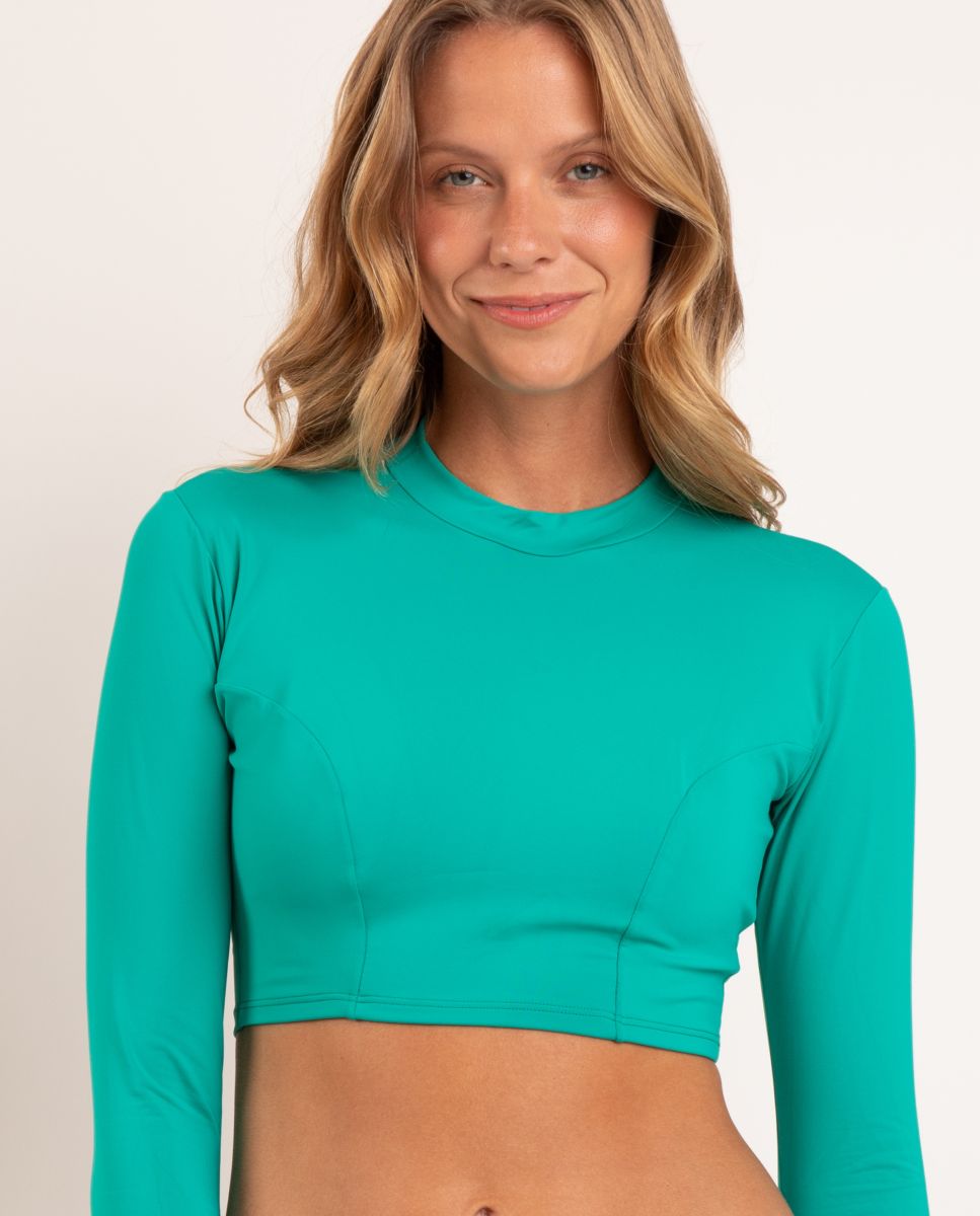 Top de bikini deportivo liso - Río de Sol - Verde azulado Verde azulado-1