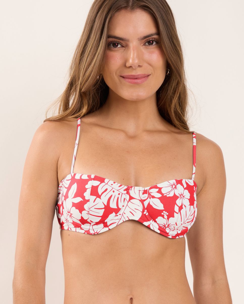 Top de bikini balconette estampado con relleno - Río de Sol - Rojo / Blanco Rojo / Blanco-1