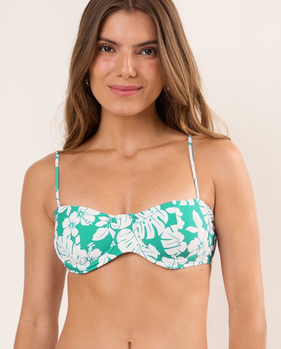 Top de bikini balconette estampado con relleno - Río de Sol - Blanco / Verde Blanco / Verde-1