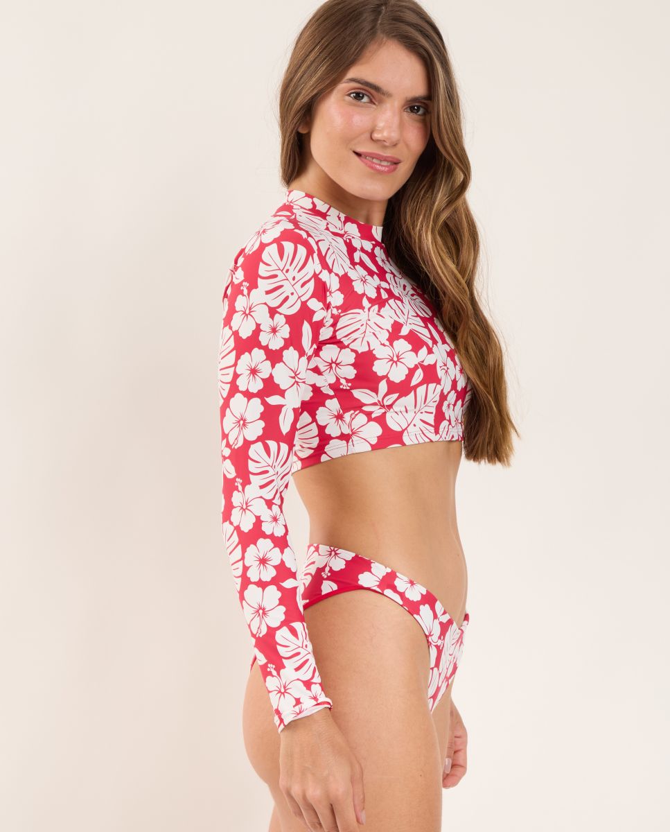 Top de bikini deportivo estampado - Río de Sol - Blanco / Rojo Blanco / Rojo-4