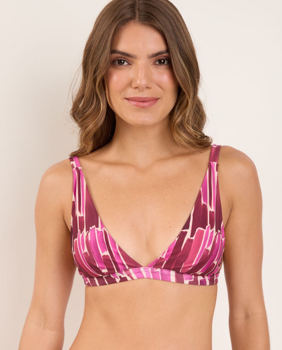 Top de Biquíni Triângulo Estampado com Forro Branco-1