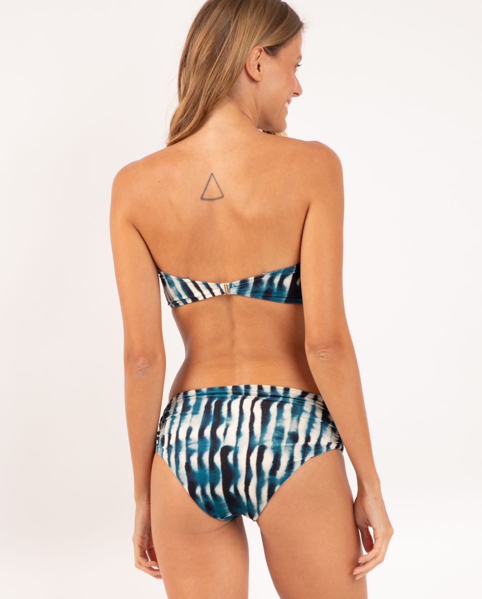 Top de bikini bandeau estampado con relleno - Río de Sol - Azul / Blanco Azul / Blanco-3