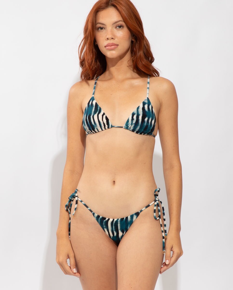 Top de bikini triángulo estampado con relleno - Río de Sol - Azul/Beige Azul/Beige-2