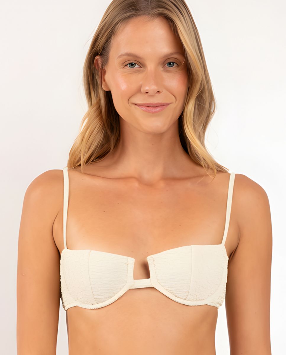 Top de bikini balconette liso con relleno - Río de Sol - Blanco roto Blanco roto-1