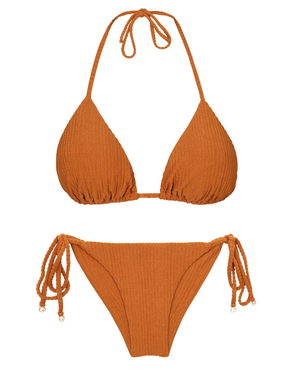 Bikini completo con sujetador triángulo y braga brasileña - Río de Sol - Marrón claro Marrón claro-5