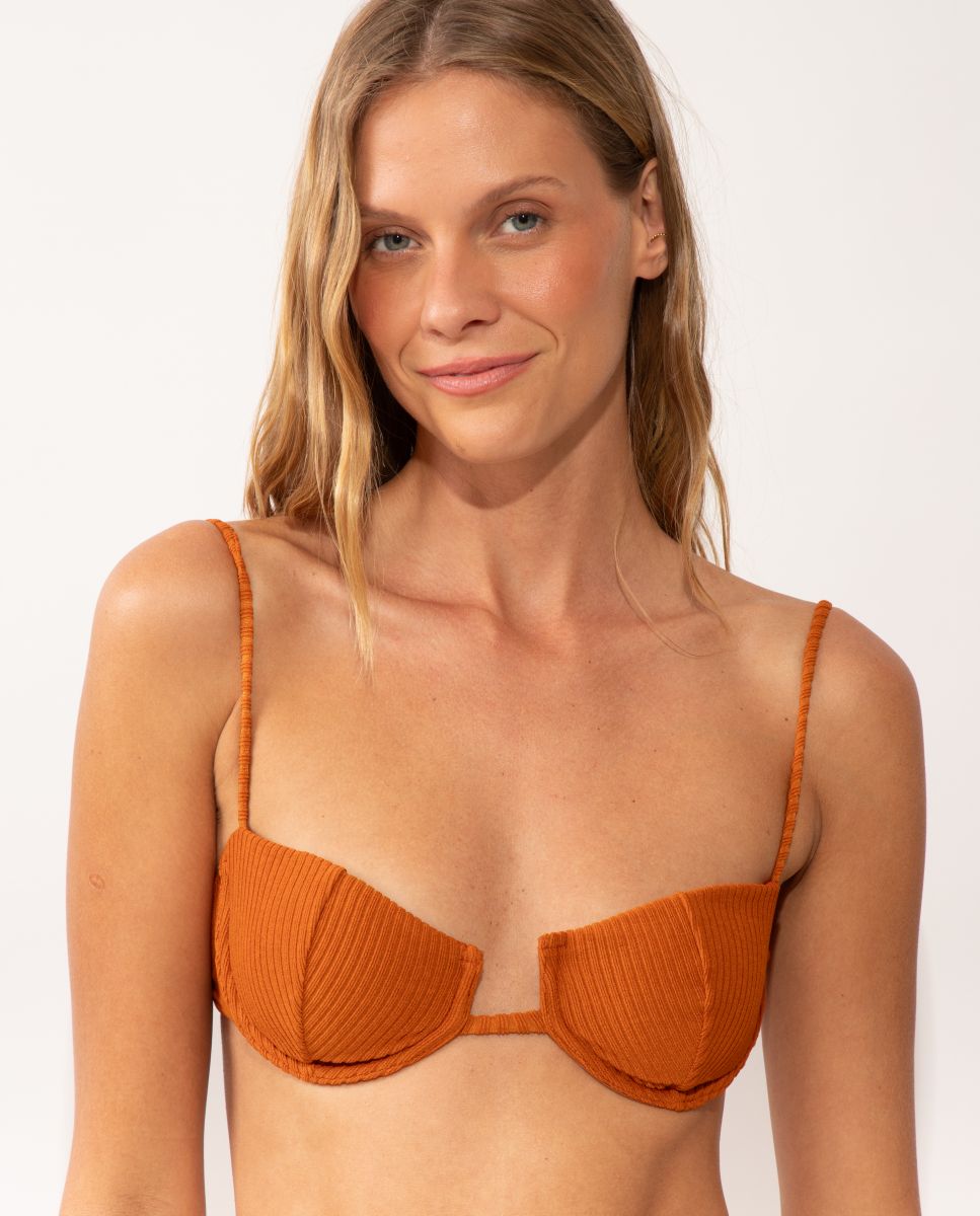 Top de bikini balconette liso con relleno - Río de Sol - Marrón claro Marrón claro-1