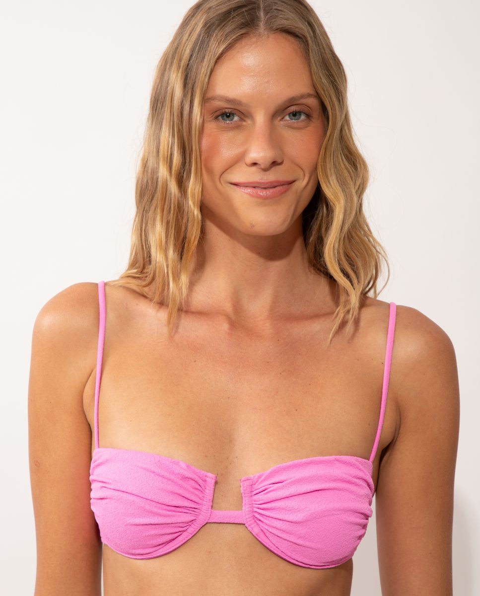 Top de bikini balconette liso con relleno - Río de Sol - Rosa pastel Rosa pastel-1