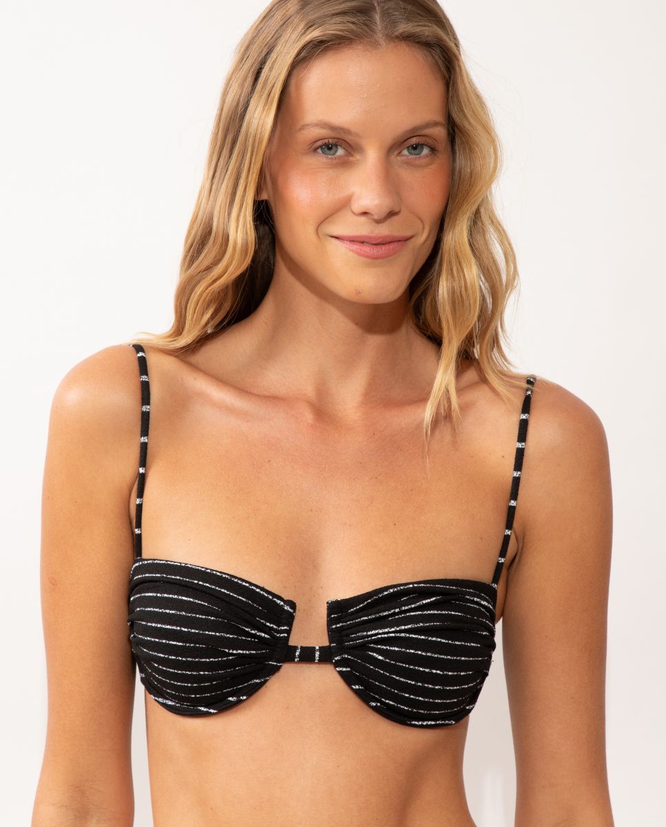 Top de bikini balconette estampado con relleno - Río de Sol - Negro / Blanco Negro / Blanco-1