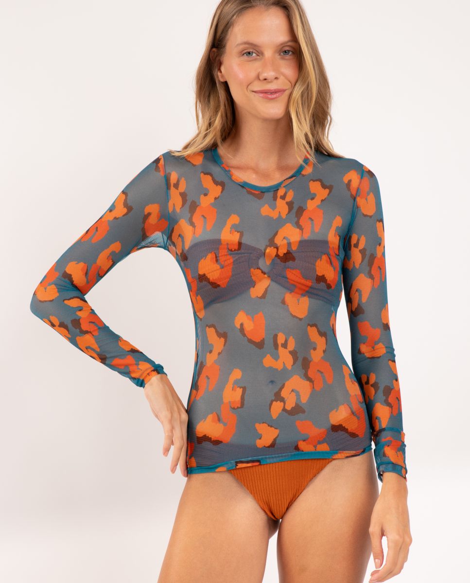 Caftan de playa de mujer - Río de Sol - Azul marino / Naranja Azul marino / Naranja-3