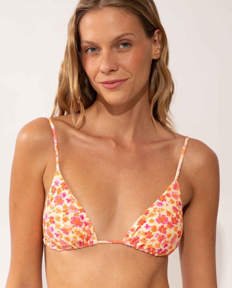 Top de bikini triángulo estampado con relleno - Río de Sol - Rosa chicle Rosa chicle-1