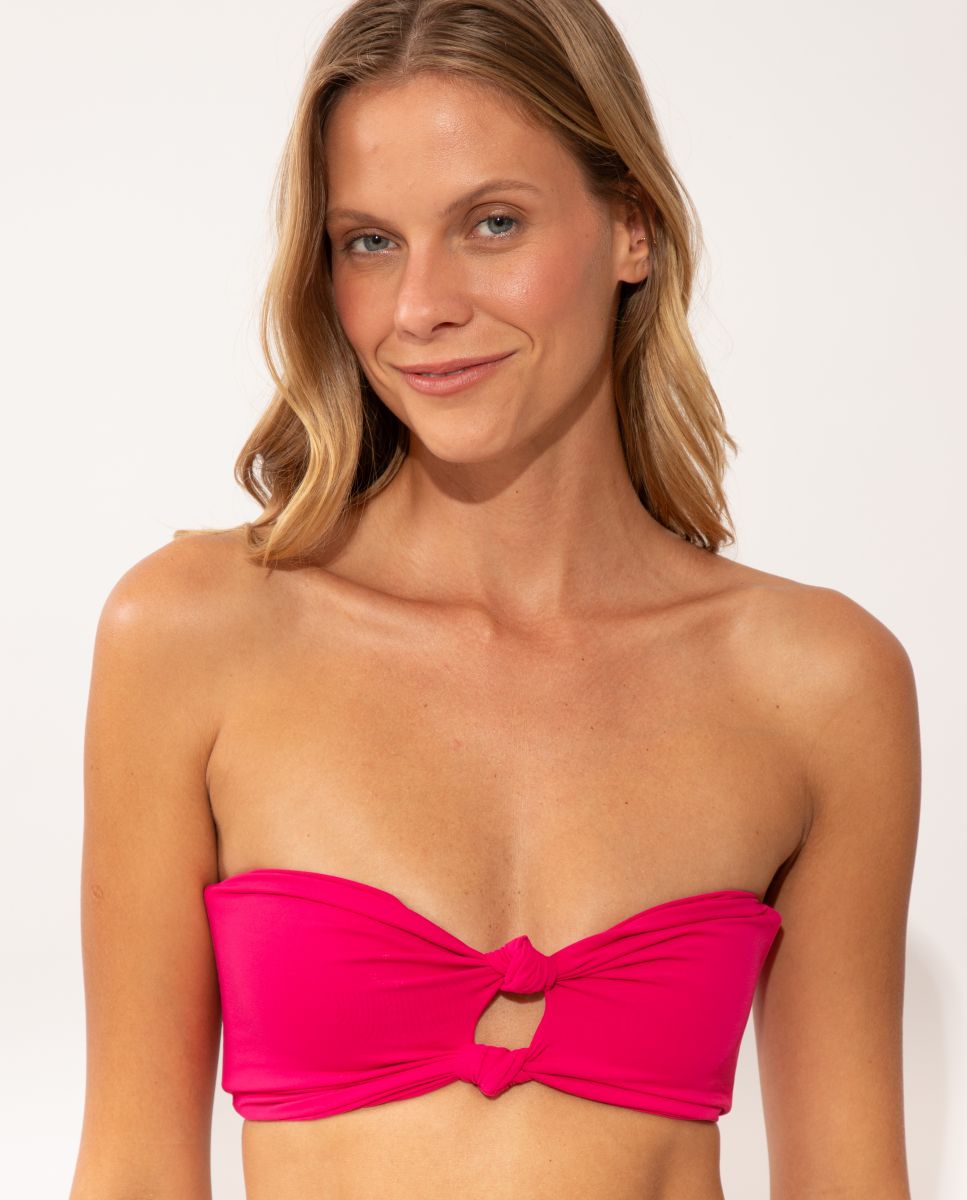 Top de bikini bandeau liso con relleno - Río de Sol - Rosa chicle Rosa chicle-1