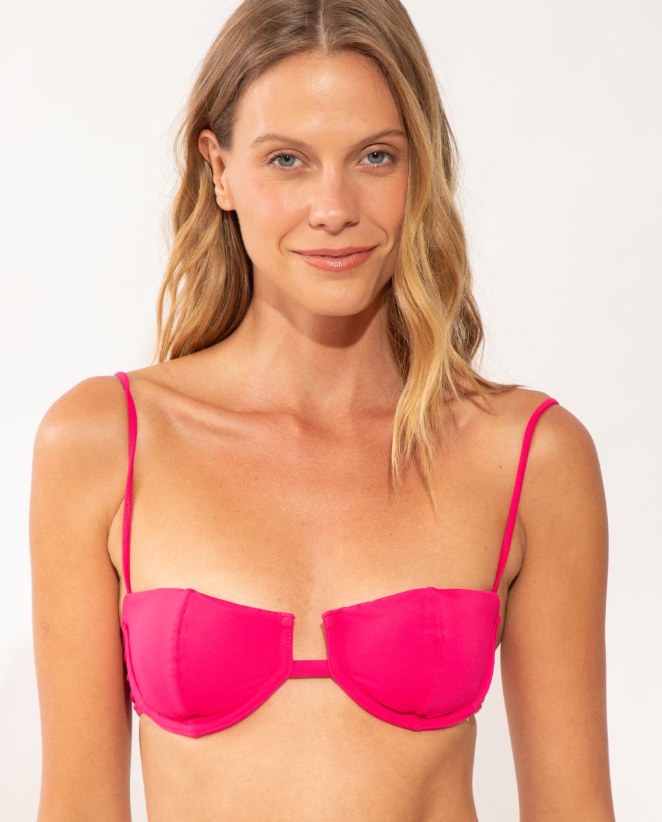 Top de bikini balconette liso con relleno - Río de Sol - Rosa Rosa-1