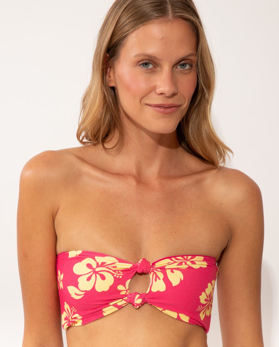 Top de bikini bandeau estampado con relleno - Río de Sol - Rosa Rosa-1
