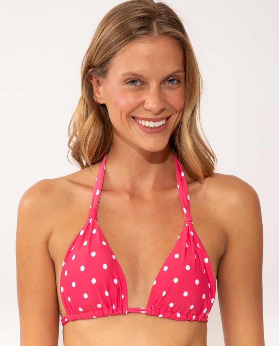 Top de bikini cuello halter estampado con relleno - Río de Sol - Rosa Rosa-1