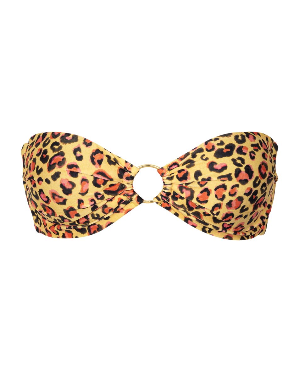 Top de bikini bandeau estampado con relleno - Río de Sol - Negro brillante Negro brillante-6