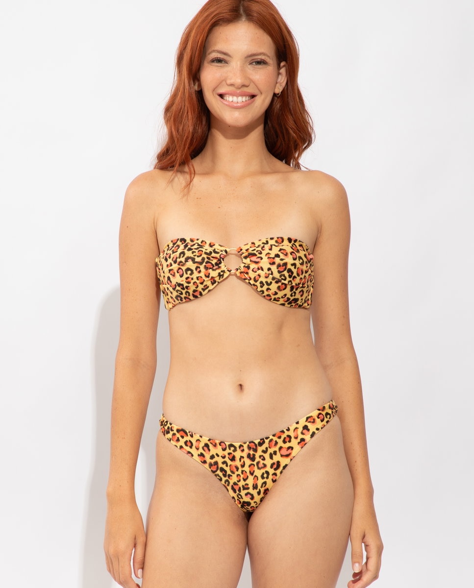 Top de bikini bandeau estampado con relleno - Río de Sol - Negro brillante Negro brillante-5