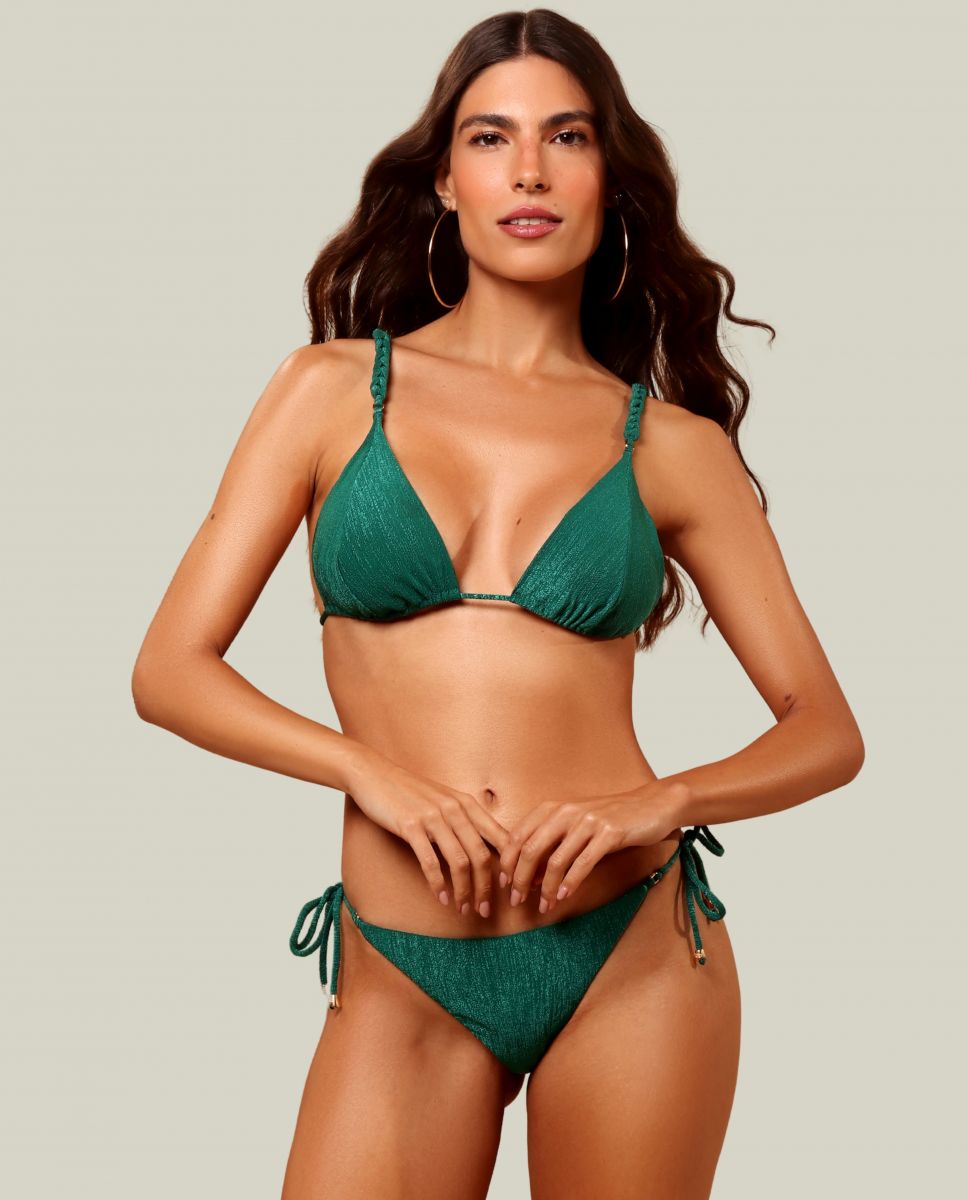 Top de bikini triángulo liso con relleno - Karla Vivian - Verde azulado Verde azulado-2