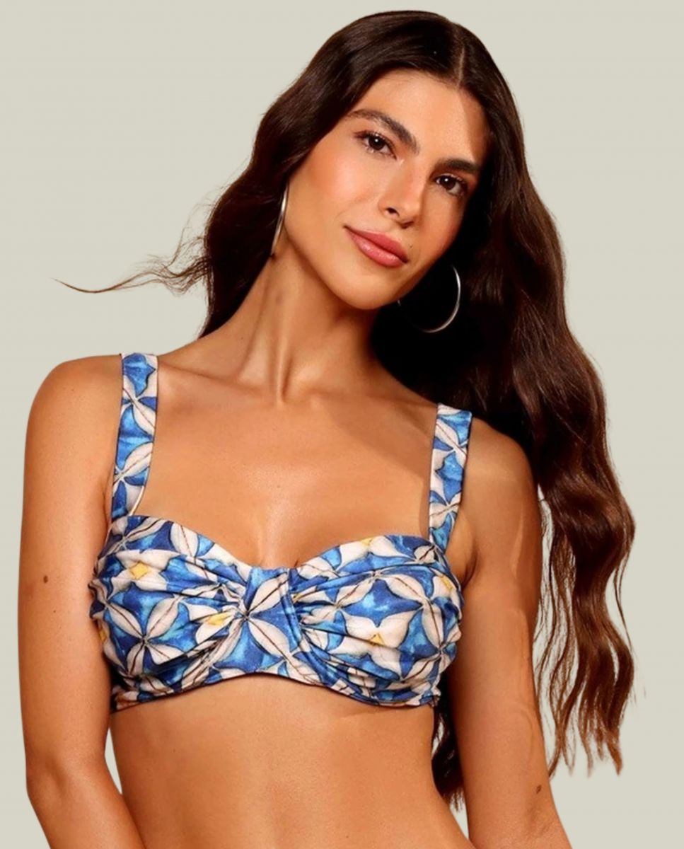 Imagen 0 de Top de bikini balconette estampado con relleno Azul / Blanco