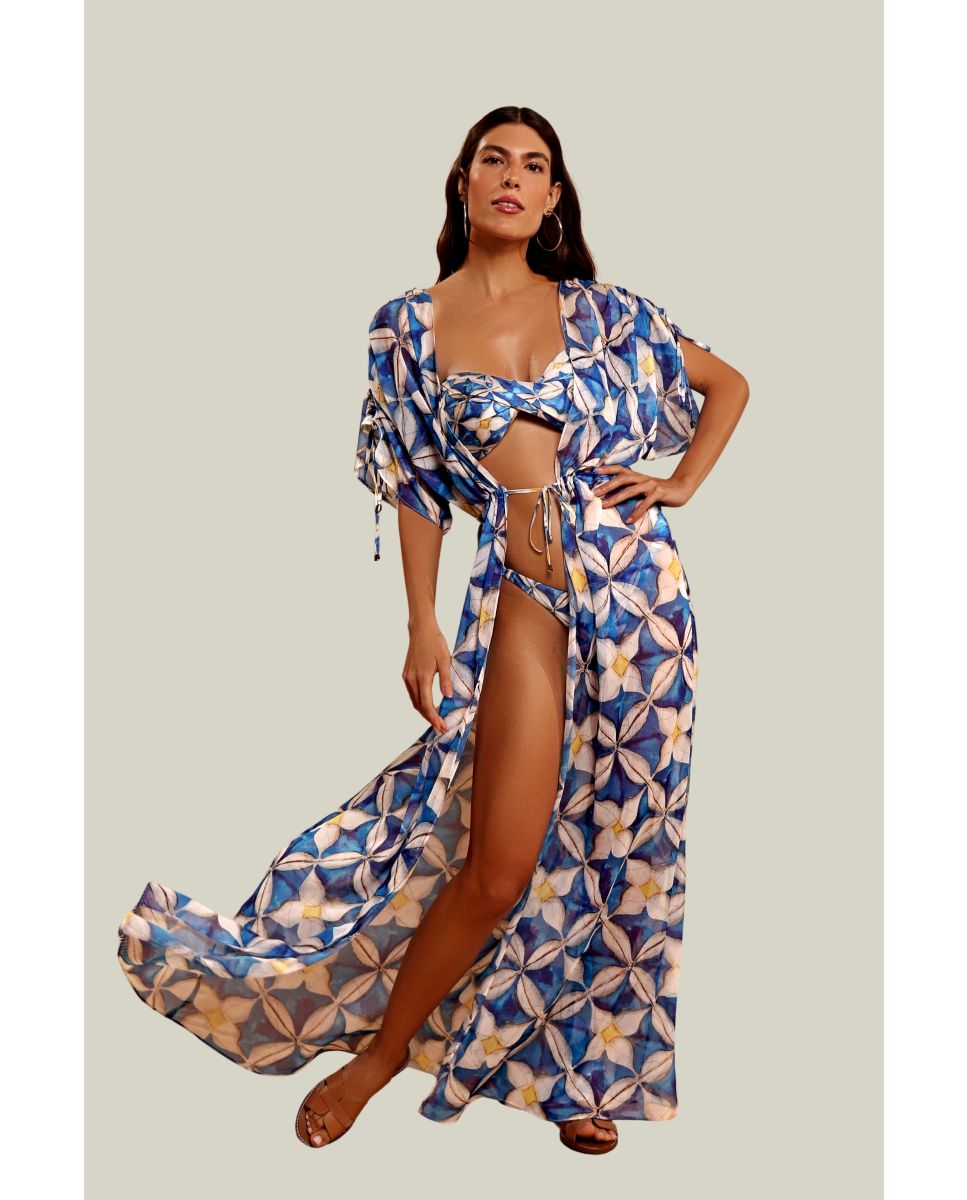 Vestido de playa de mujer - Karla Vivian - Azul / Blanco Azul / Blanco-1