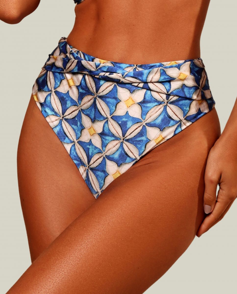 Braga de bikini culotte estampada - Karla Vivian - Azul / Blanco Azul / Blanco-1