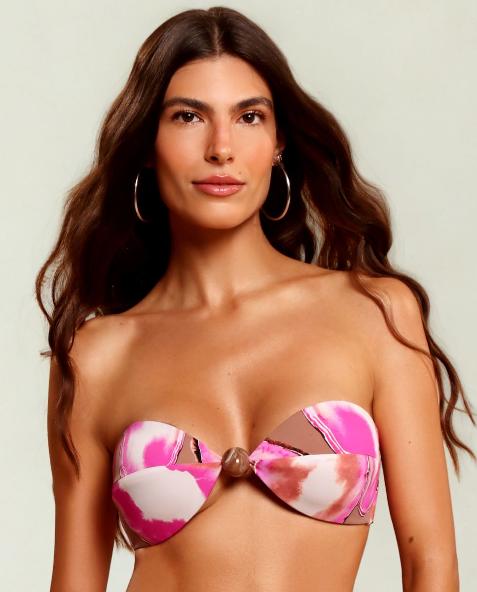 Imagen 0 de Top de bikini bandeau estampado con relleno Rosa / Blanco