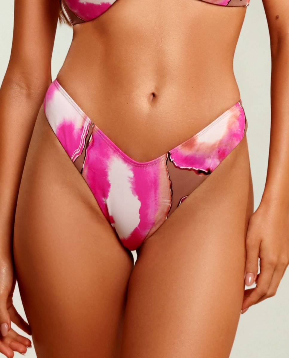 Braga de bikini brasileña estampada - Karla Vivian - Blanco / Rosa Blanco / Rosa-1