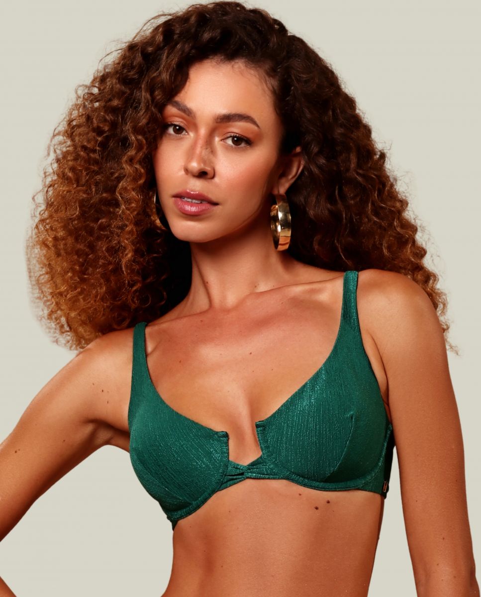 Imagen 0 de Top de bikini balconette liso con relleno Verde oscuro