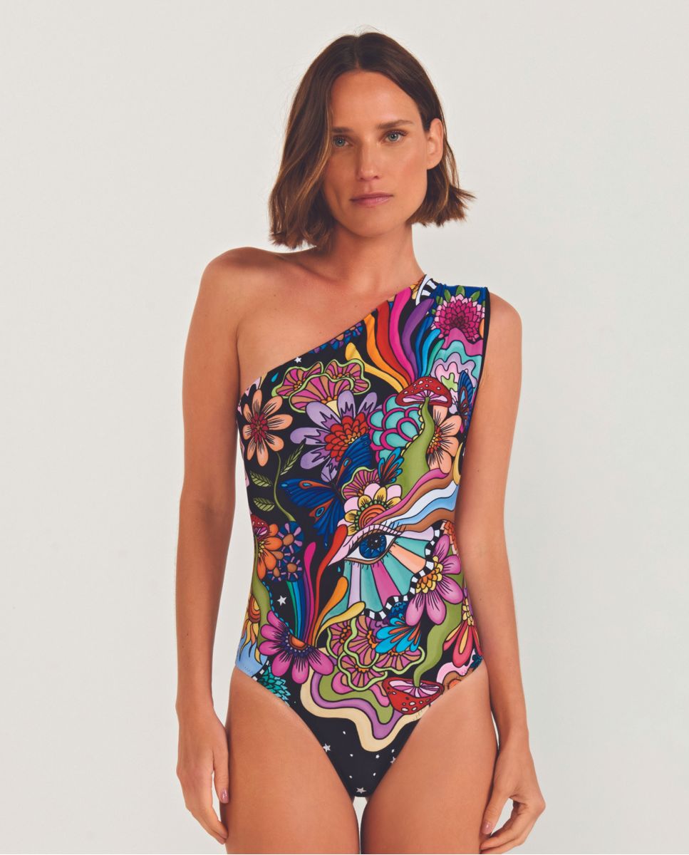 Bañador de mujer asimétrico estampado con relleno