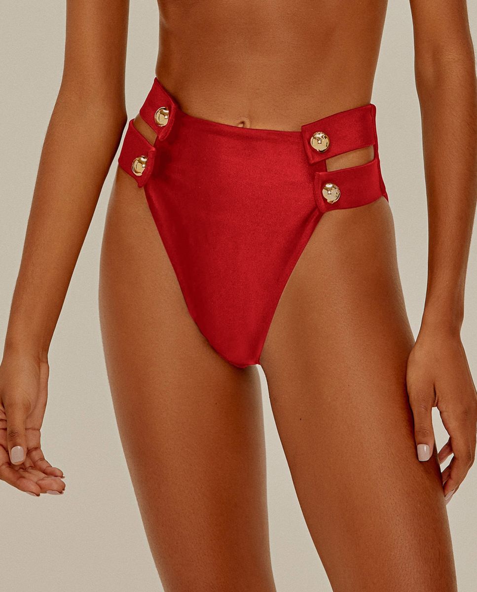 Braga de bikini culotte lisa - Agua de coco - Rojo Metálico Rojo Metálico-1